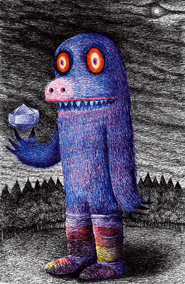 DAIN FAGERHOLM mystery planet creature with boots and gem stone 600X917
