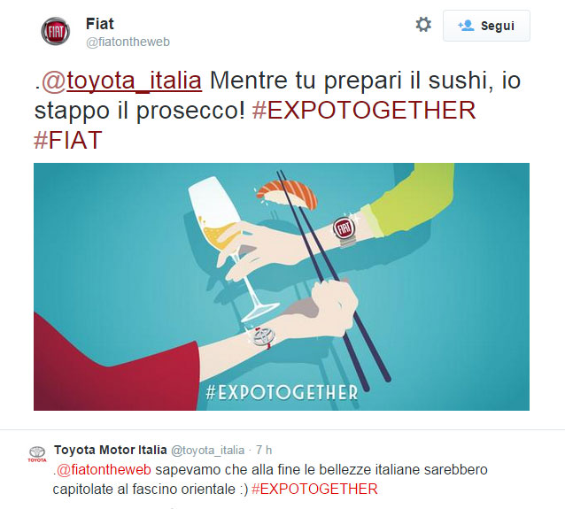 Il soggetto dedicato a Toyota della campagna Twitter di Fiat #Expotogether - www.gorgonia.it