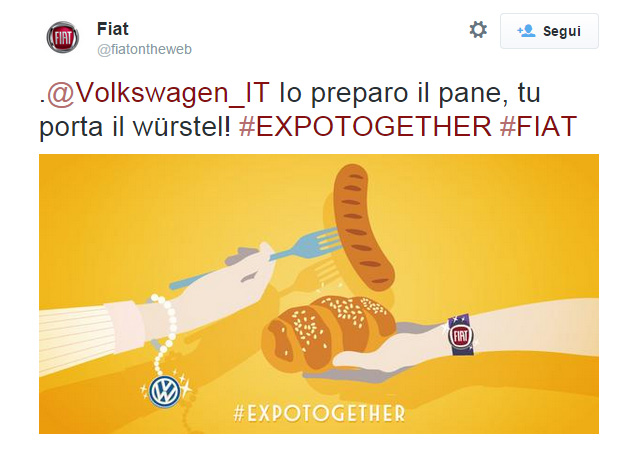 Il soggetto dedicato a Volkswagen della campagna Twitter di Fiat #Expotogether - www.gorgonia.it