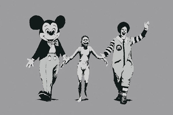L'opera di Banksy "Mickey Mouse and Ronald McDonald"